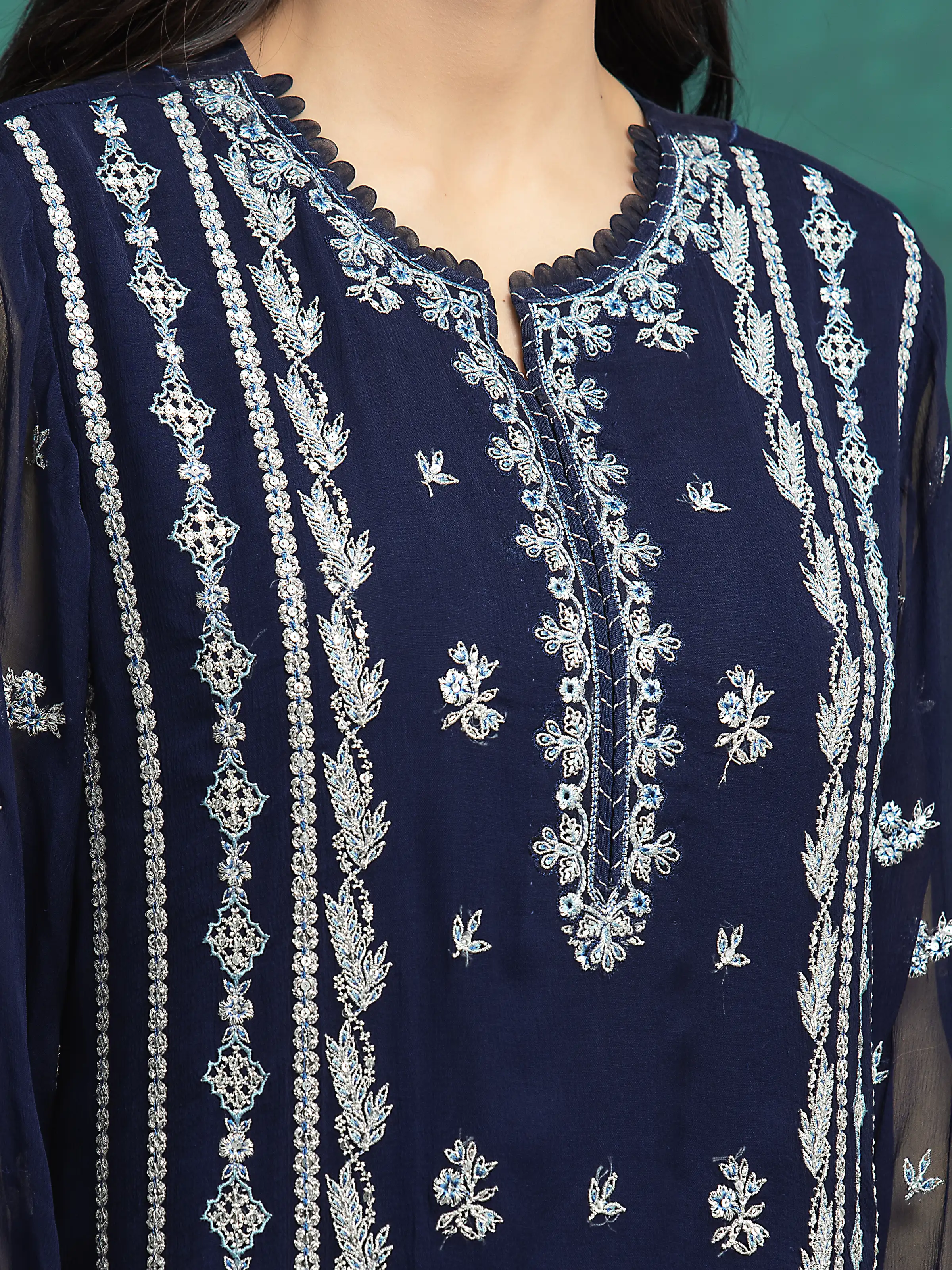 Embroidered Chiffon Suit - EWU24V5-30324-3P - Image 5