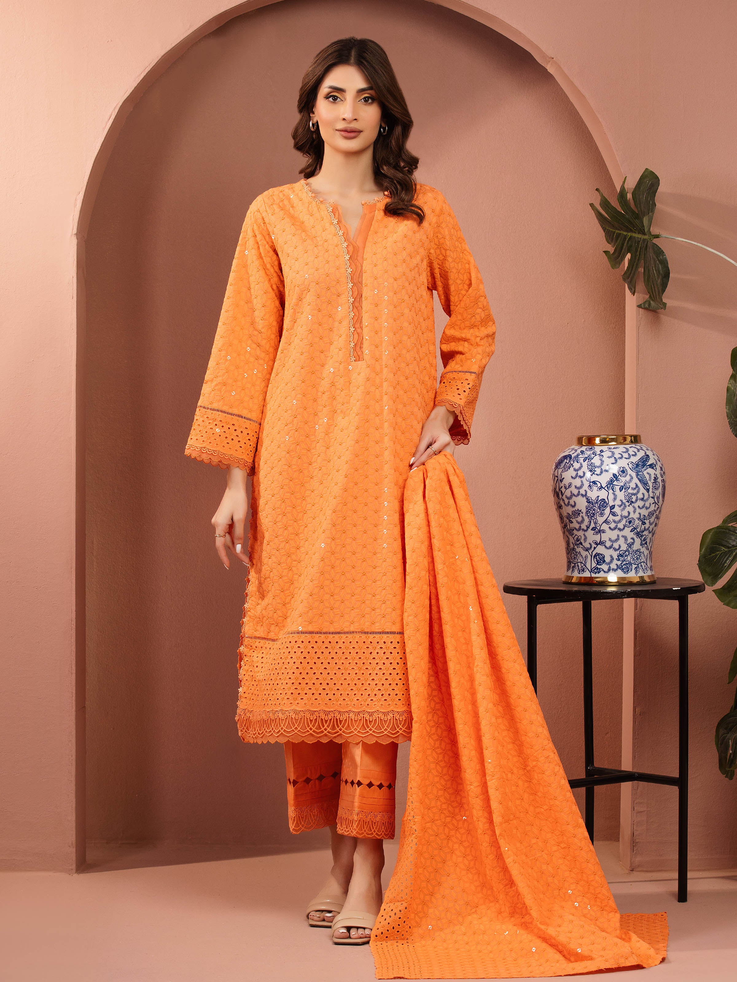 Embroidered Cambric Suit - EWU5V2-31834-3P