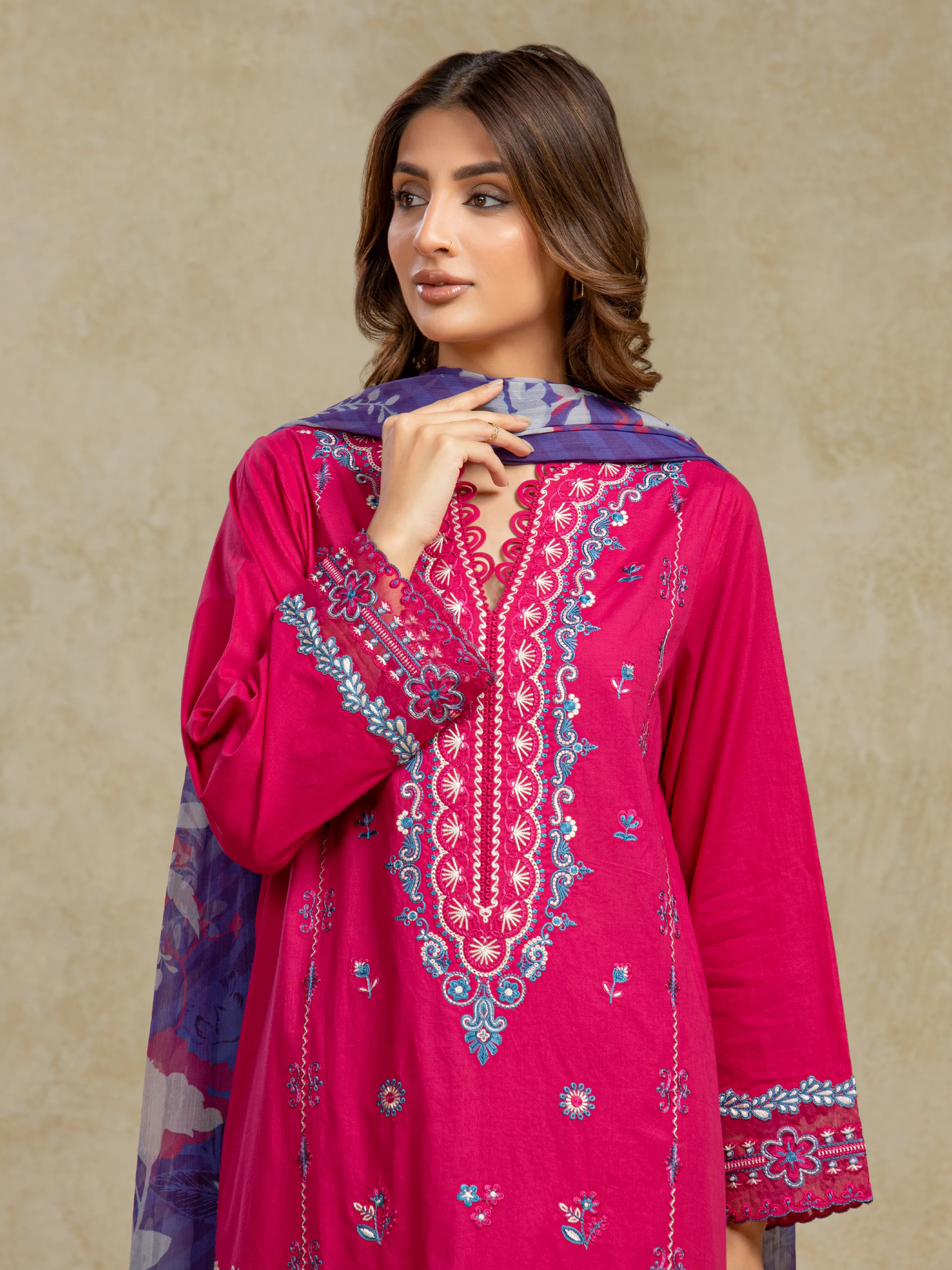 Embroidered Cambric Suit - EWU5V2-31804-3P - Image 2