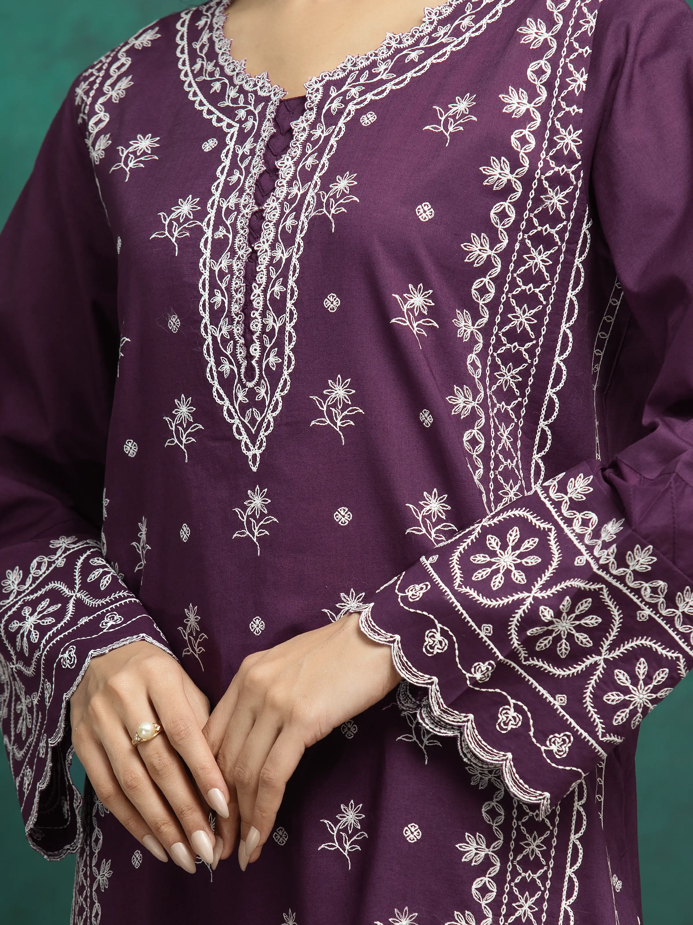 Embroidered Cambric Suit - EWU24V2-31016-3P - Image 3