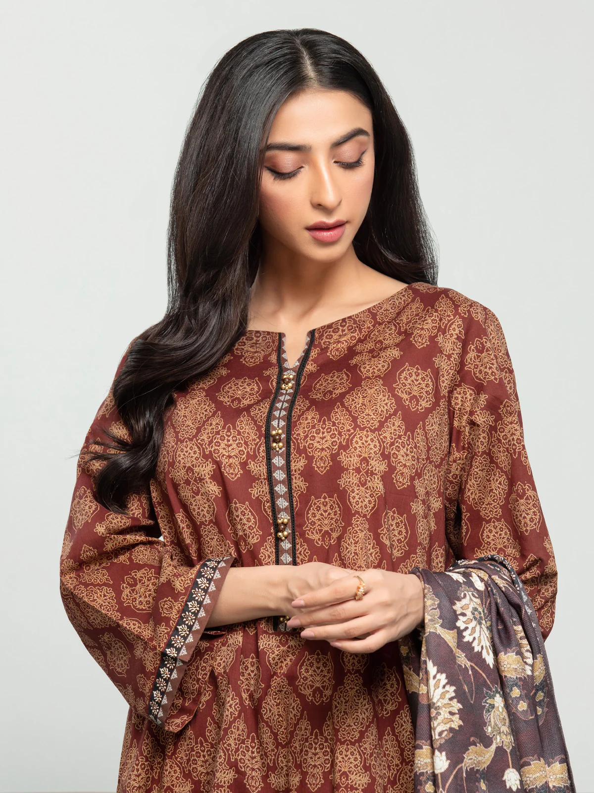 Printed Khaddar Shirt - EWU23A3S-27642S - Image 2