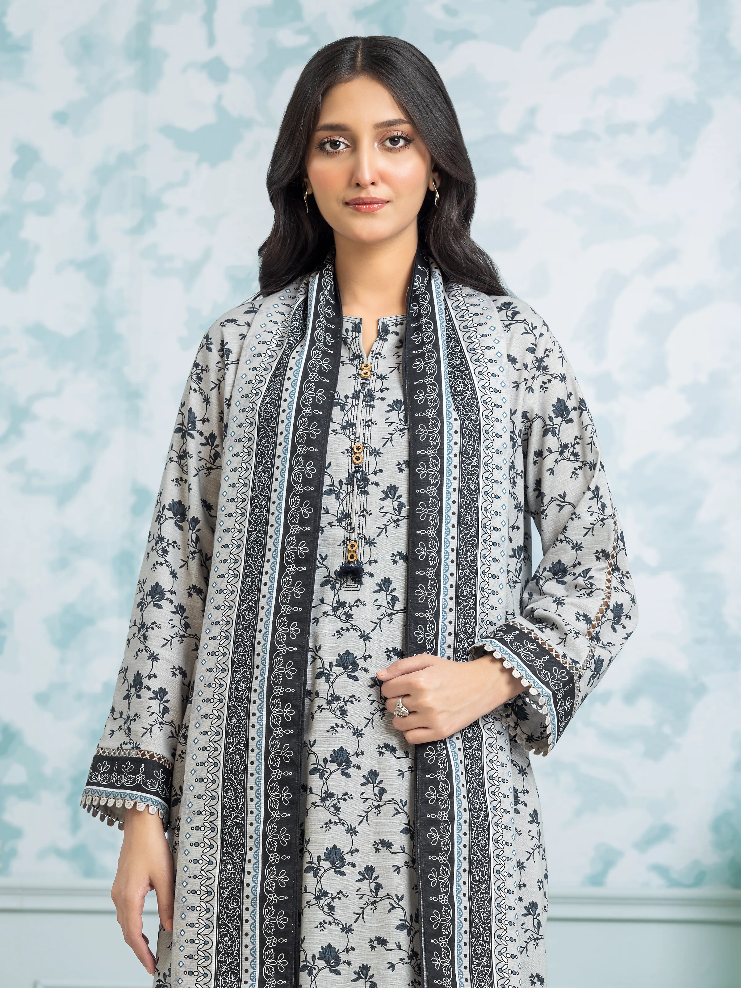 Printed Khaddar Shirt - EWU24A3-29315S - Image 2