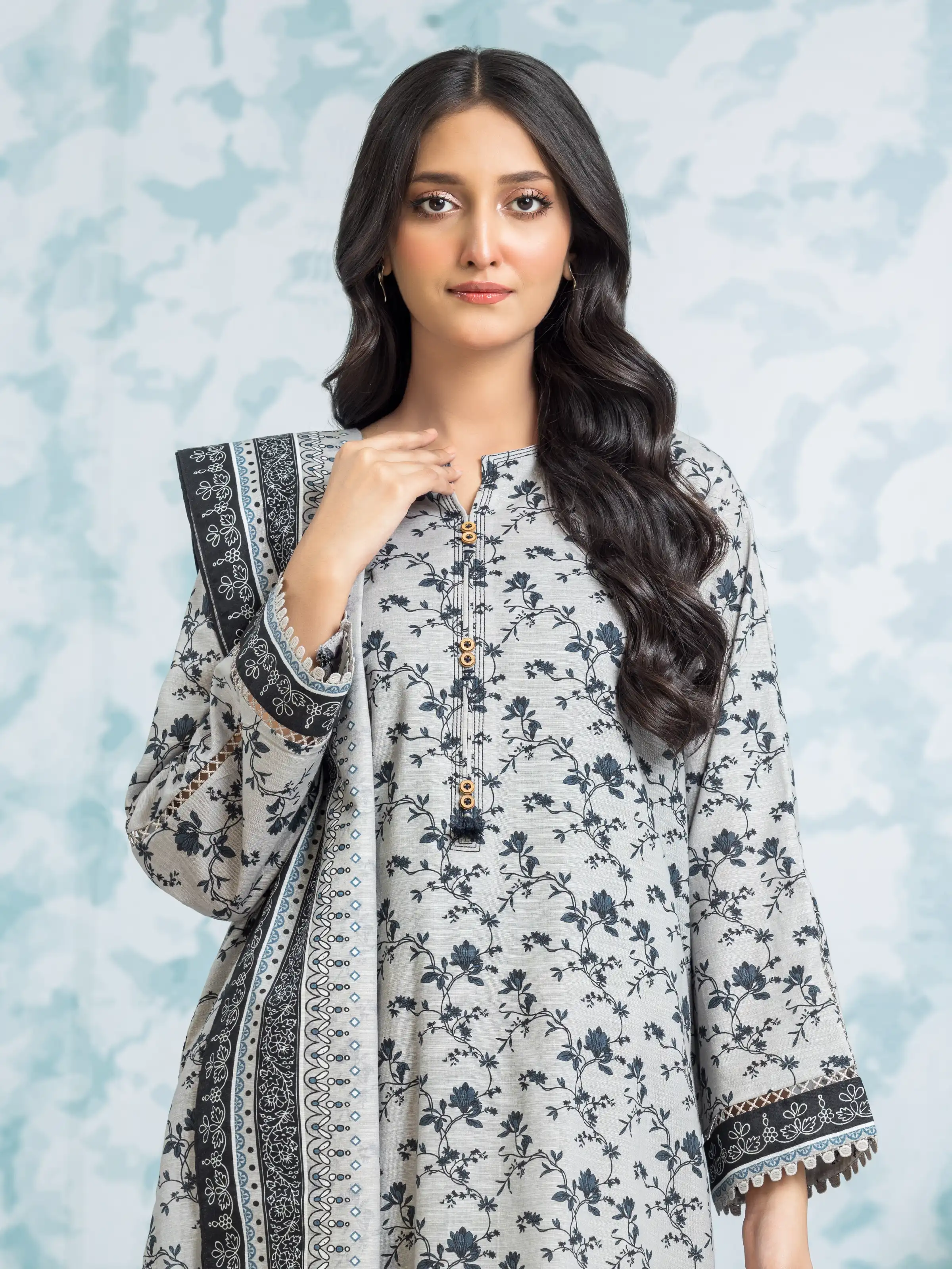 Printed Khaddar Shirt - EWU24A3-29315S - Image 3
