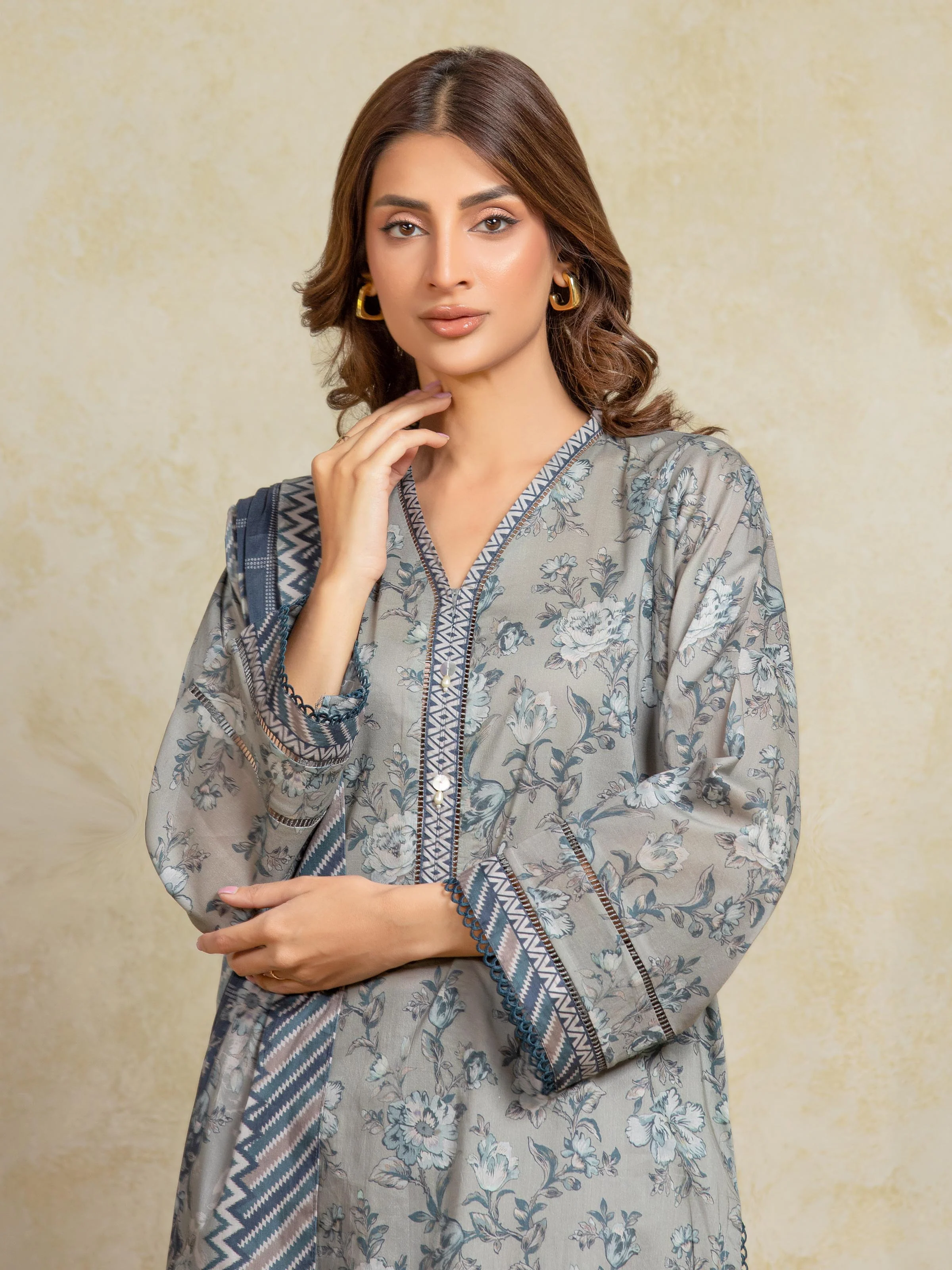 Printed Khaddar Shirt - EWU5A3-35948S - Image 2