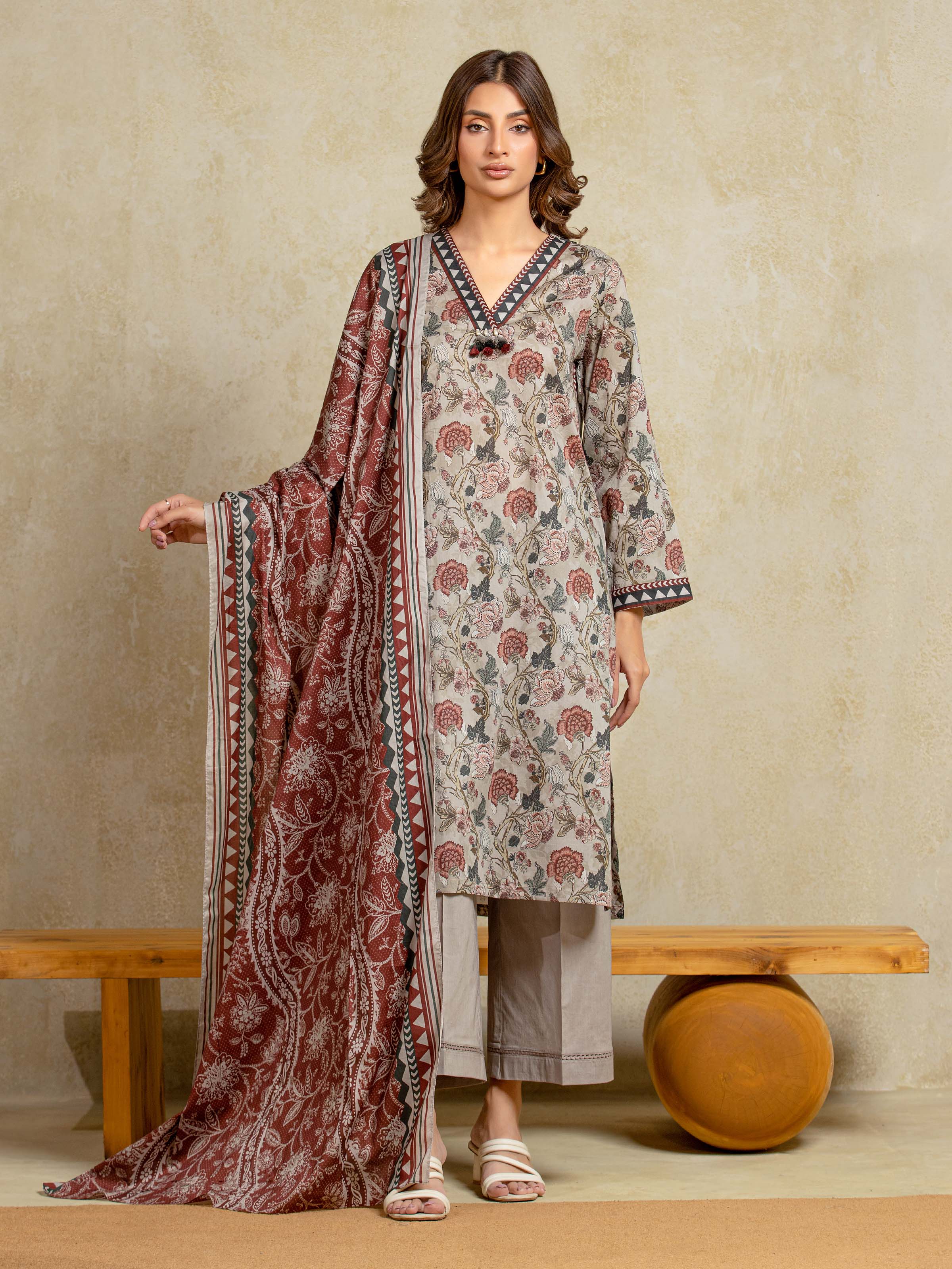 Printed Khaddar Suit - EWU5A3-35959-3P