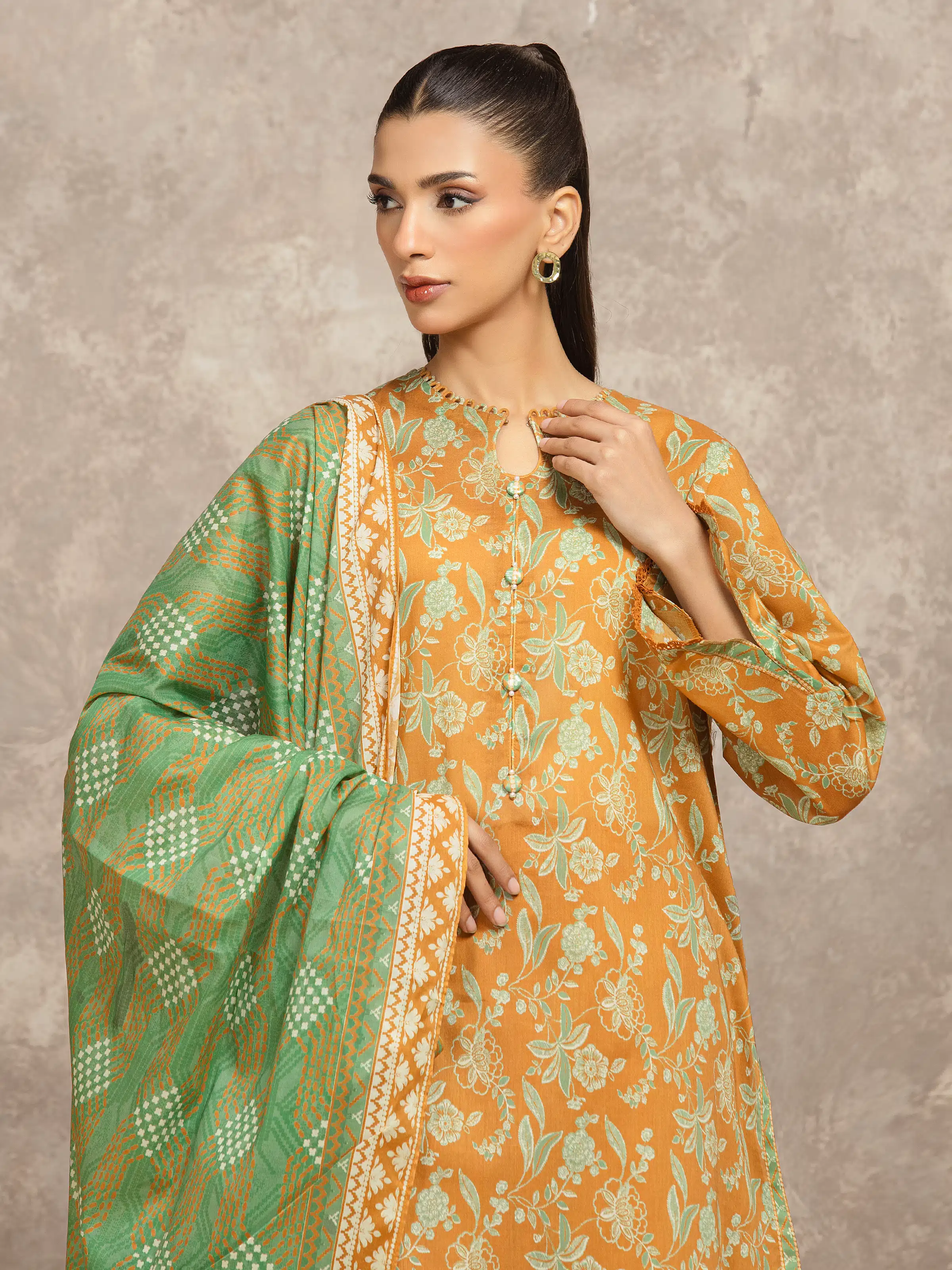 Printed Khaddar Shirt - EWU5A3-36050S - Image 2