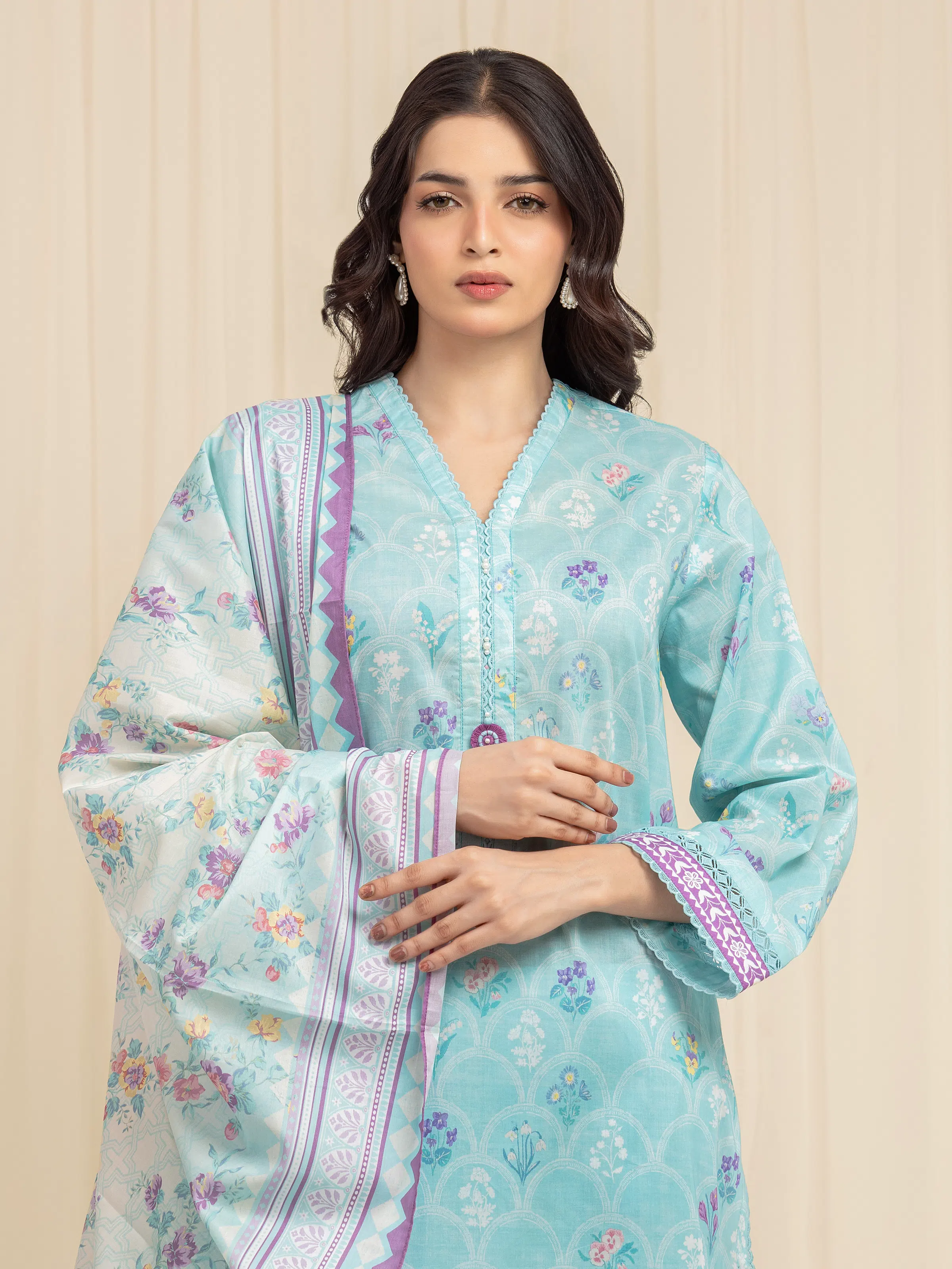 Printed Lawn Suit - EWU6A1-36578-3P - Image 2