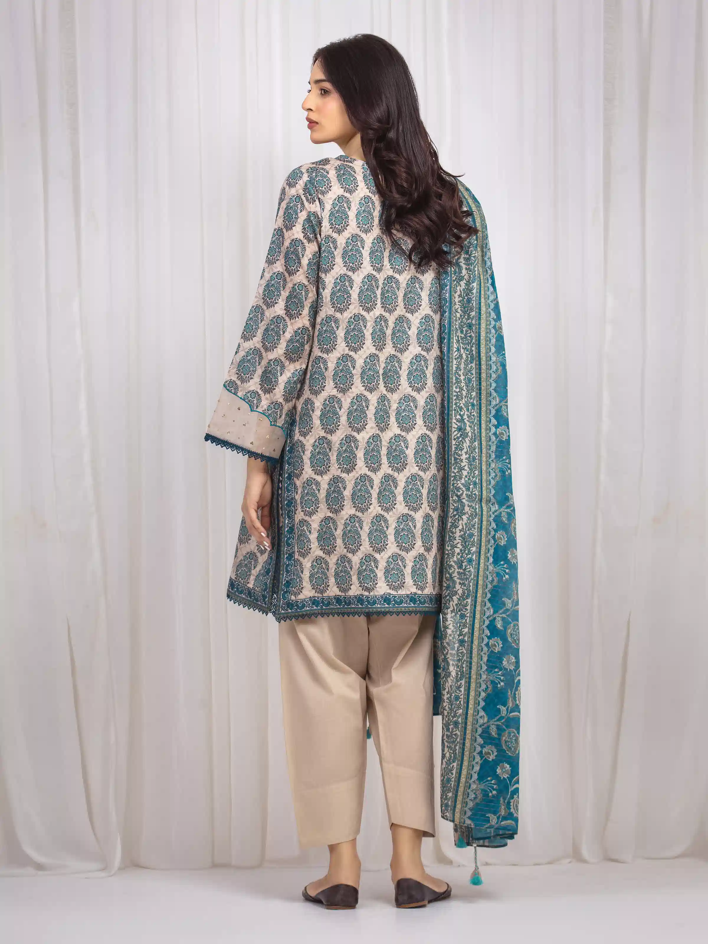 Printed Zari Lawn Suit - EWU6M6-012-3P - Image 5