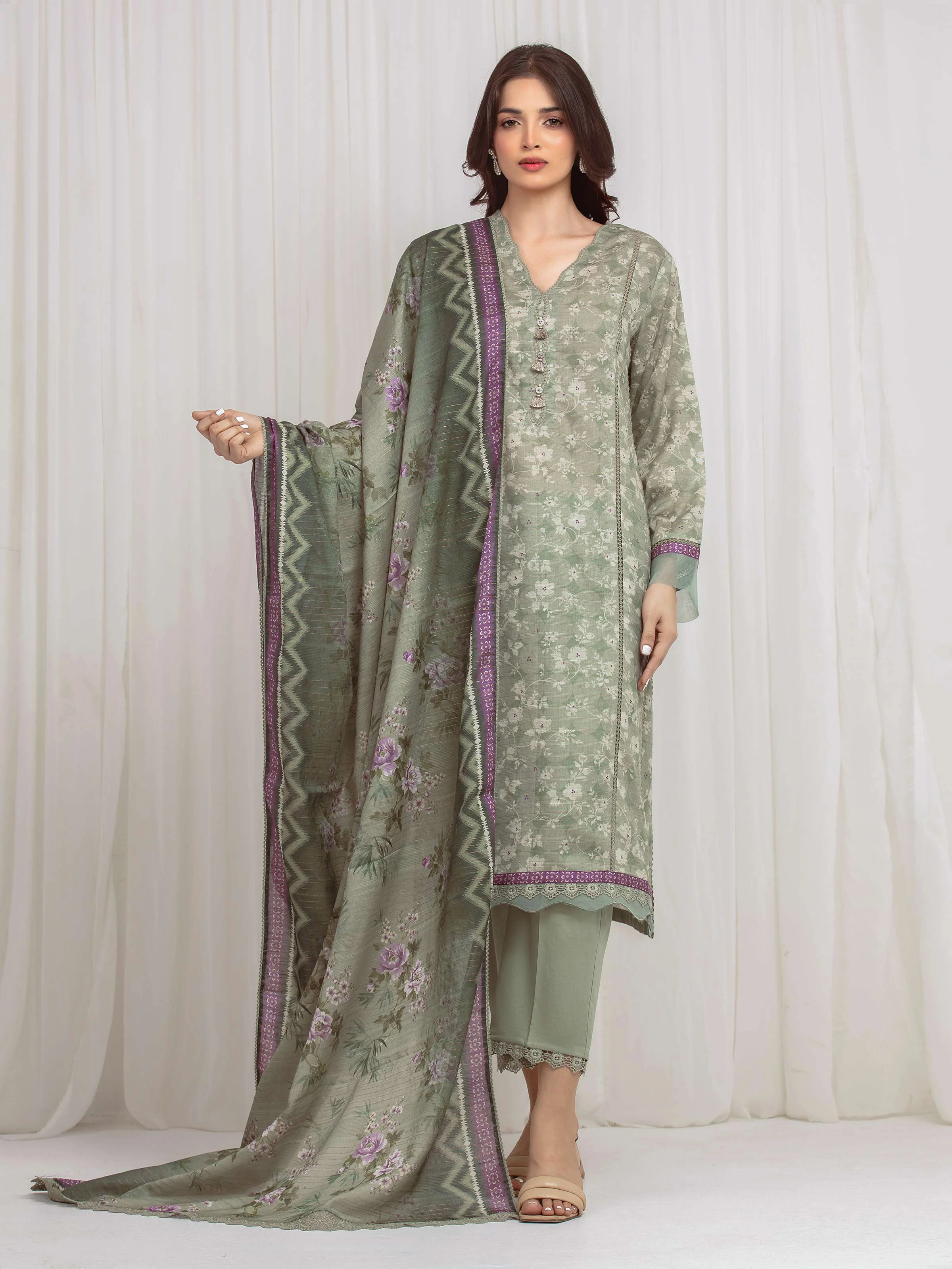 Printed Zari Lawn Suit - EWU6M6-017-3P
