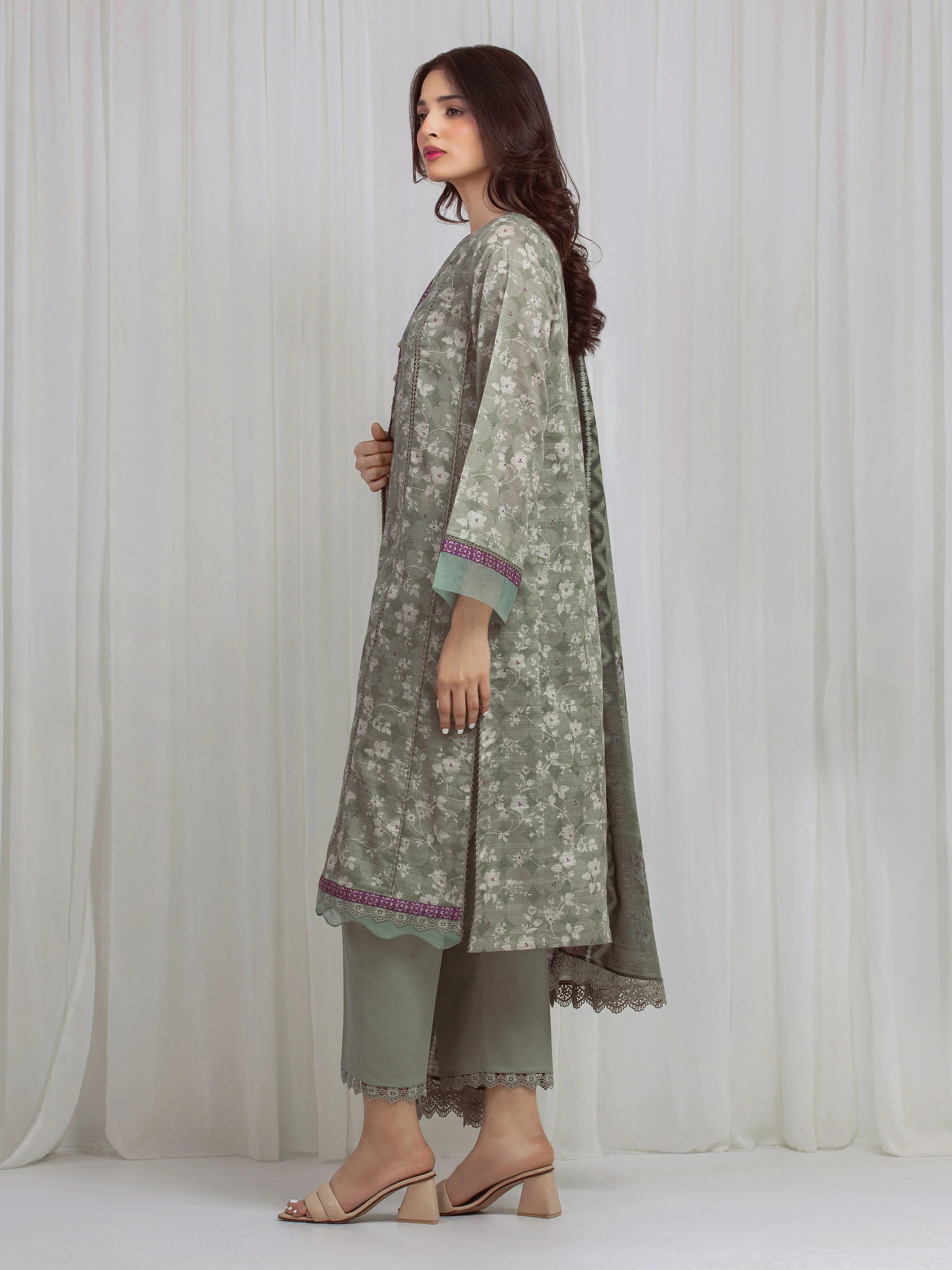 Printed Zari Lawn Suit - EWU6M6-017-3P - Image 4