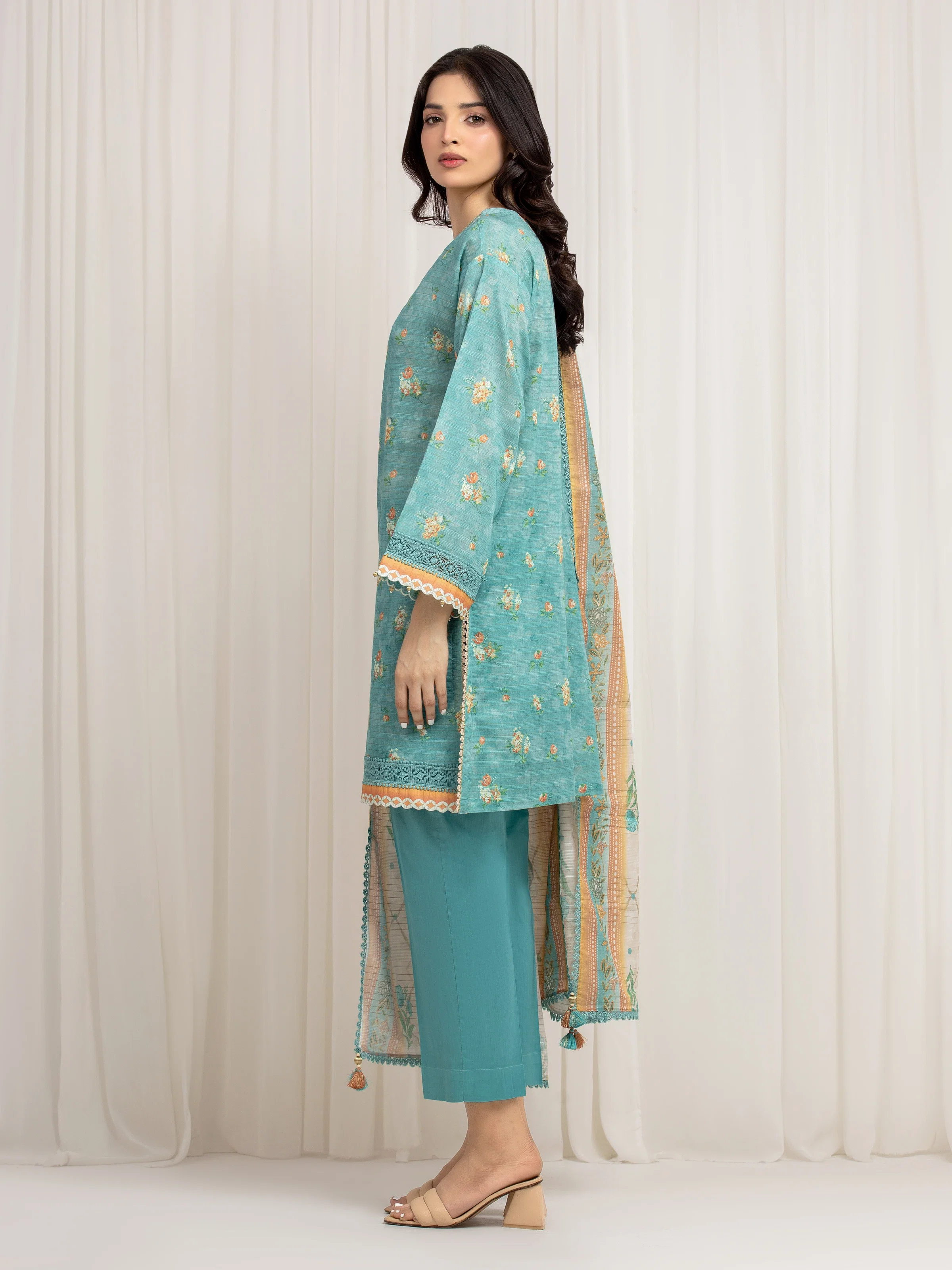 Printed Zari Lawn Suit - EWU6M6-018-3P - Image 5