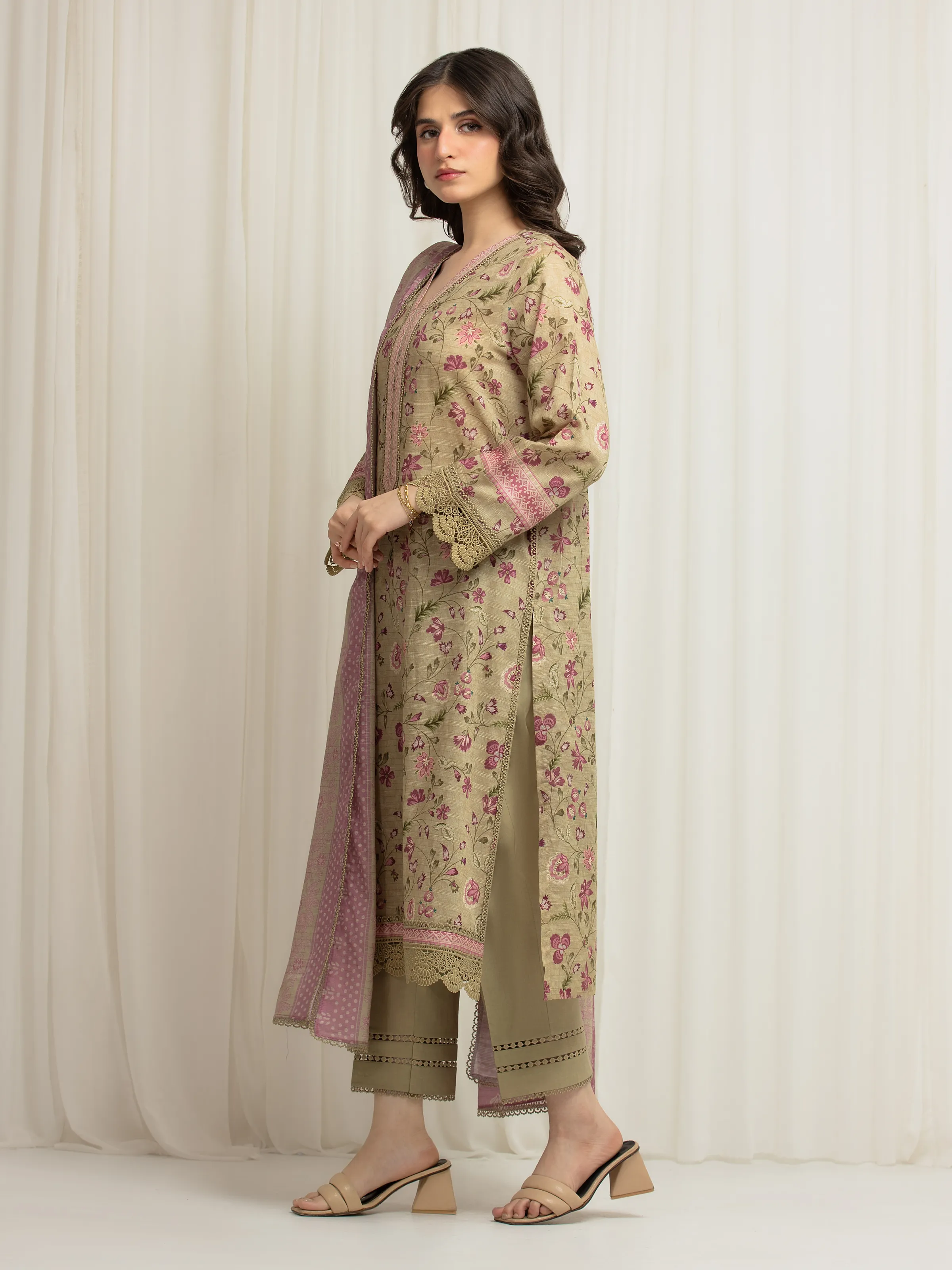 Printed Zari Lawn Suit - EWU6M6-033-3P - Image 5
