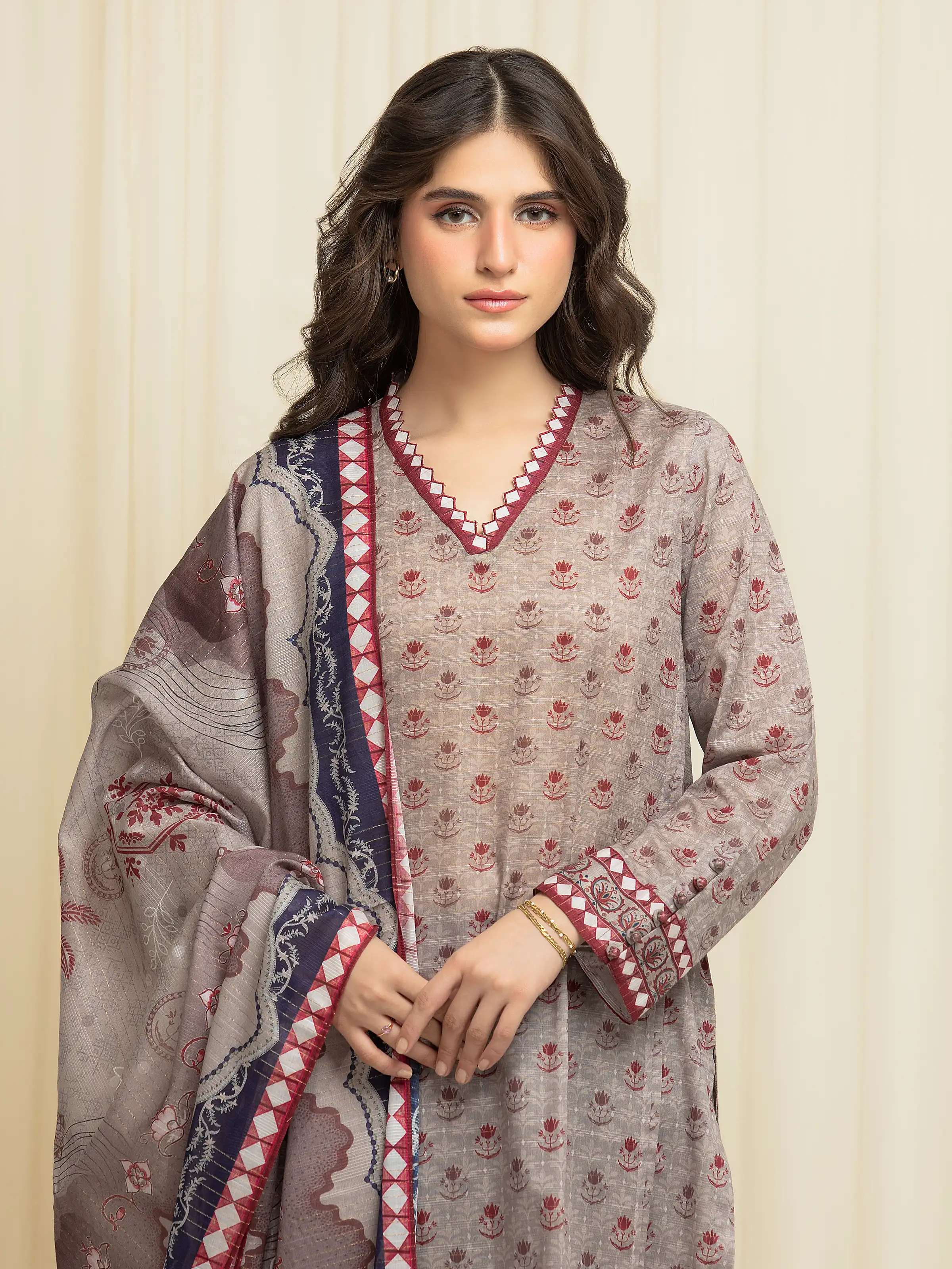 Printed Zari Lawn Suit - EWU6M6-039-3P - Image 2
