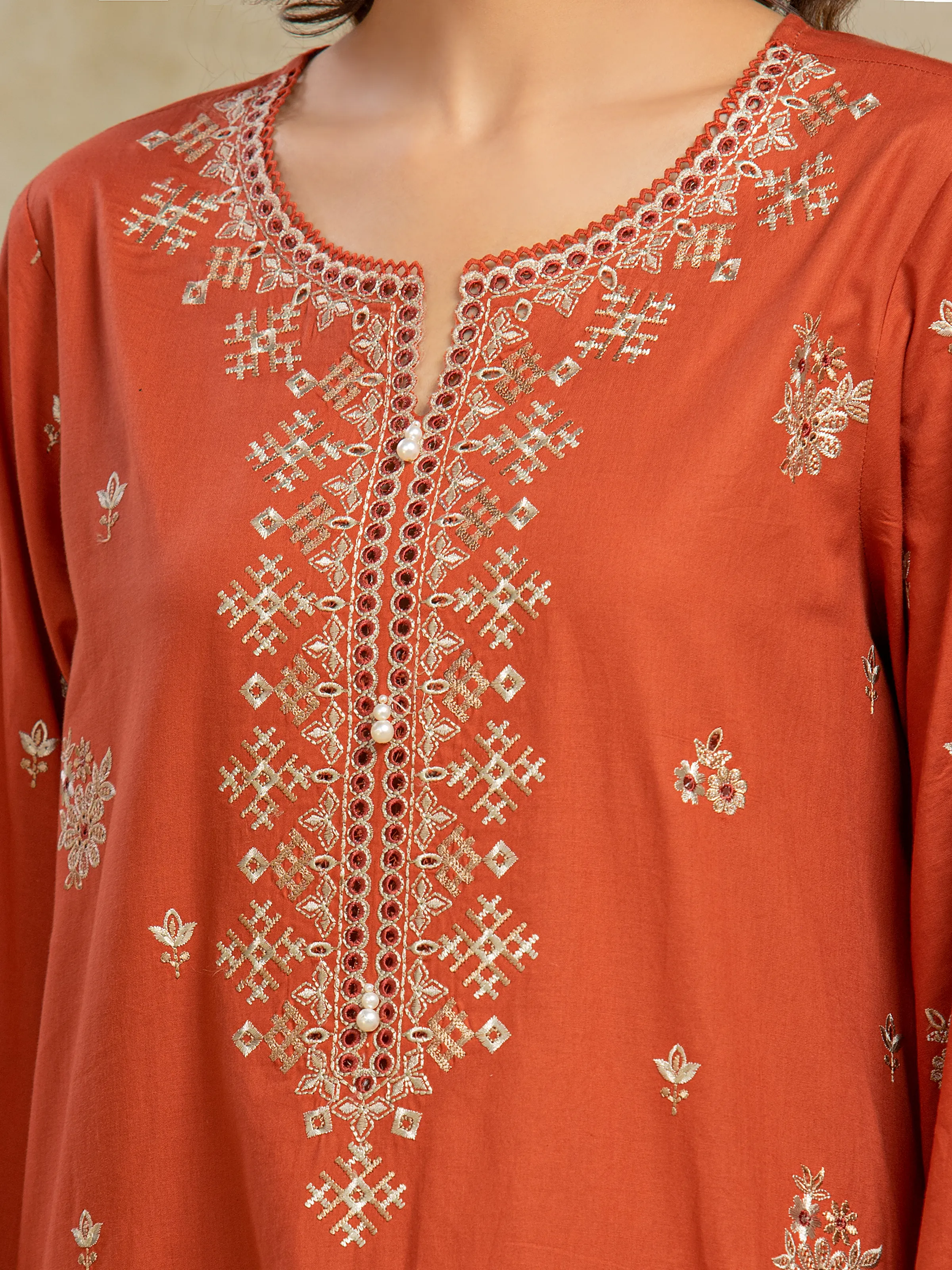 Embroidered Cambric Suit - EWU5V2-31801-3P - Image 4
