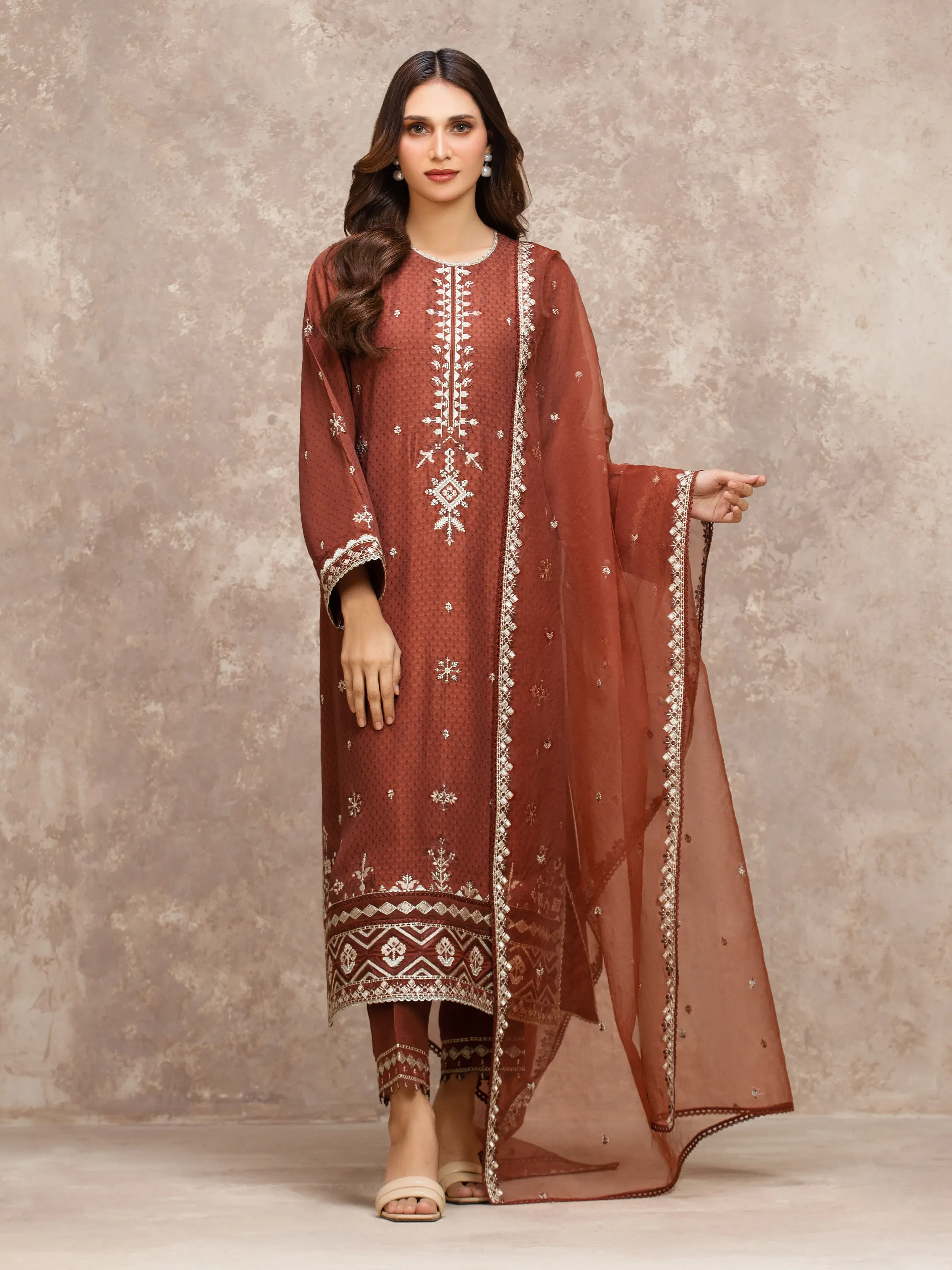 Embroidered Viscose Suit - EWU5V19-32032-3P