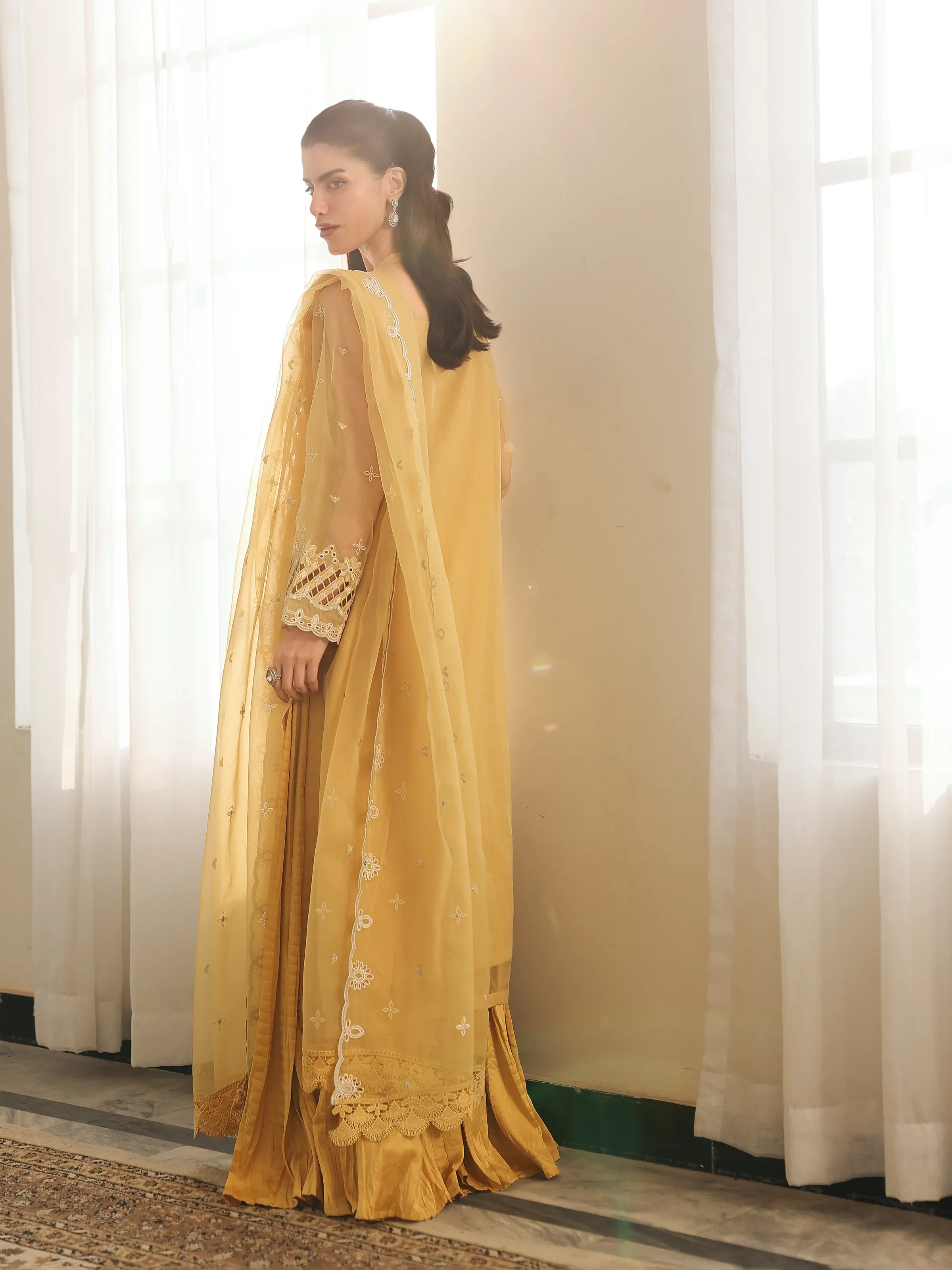 Embroidered Organza Suit - EWU5V4-31260-3P - Image 6
