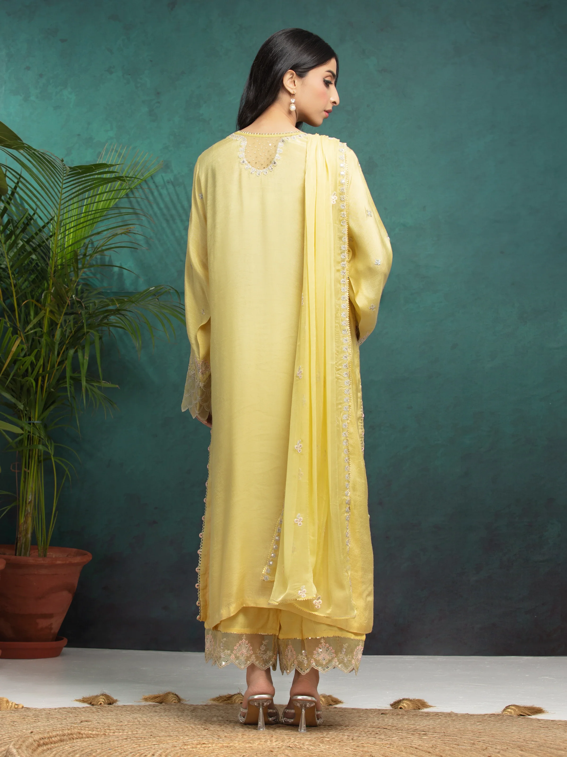 Embroidered Raw Silk Suit - EWU24V16-30289-3P - Image 2
