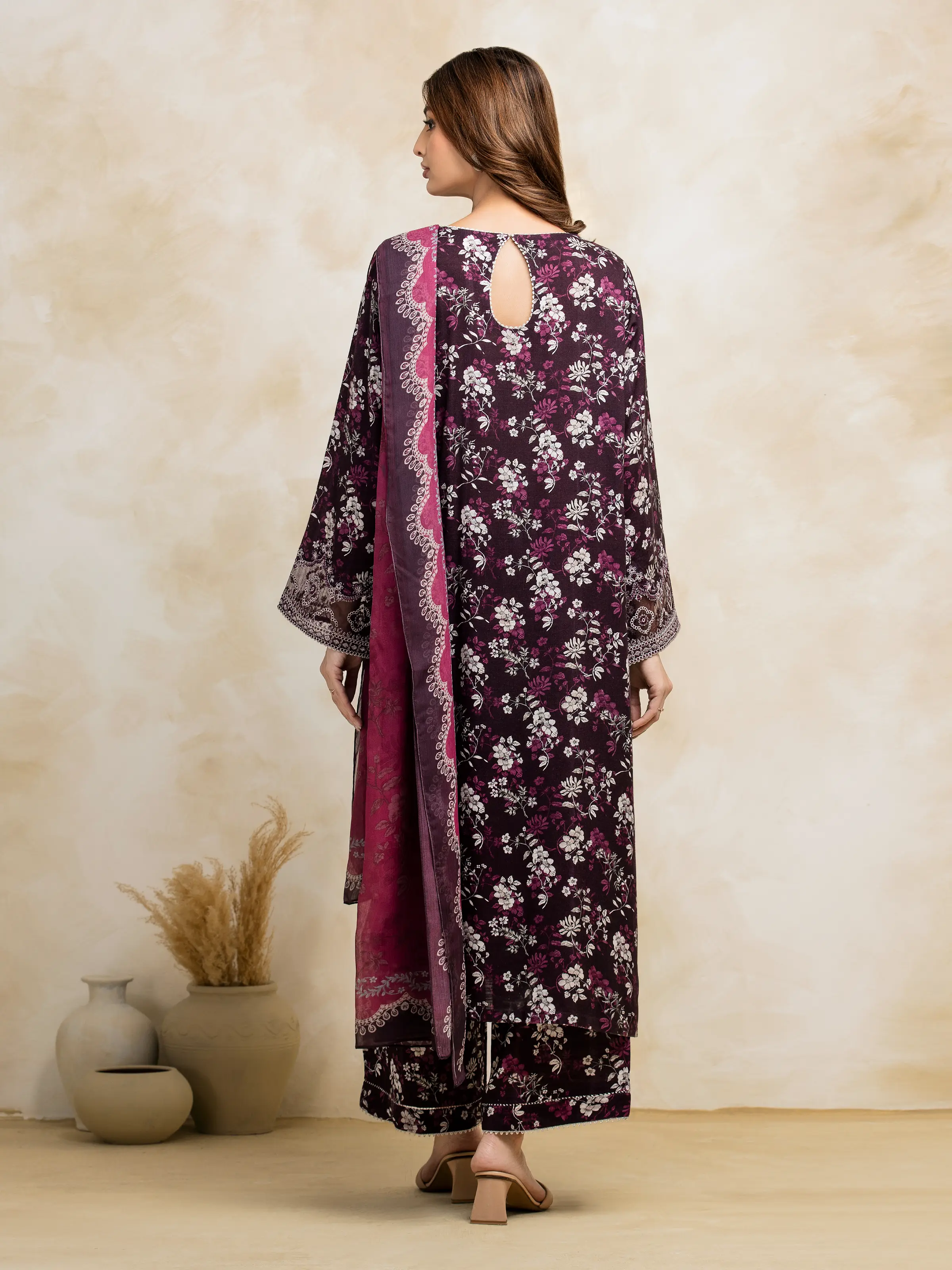 Embroidered Raw Silk Suit - EWU5V16-30223-3P - Image 5
