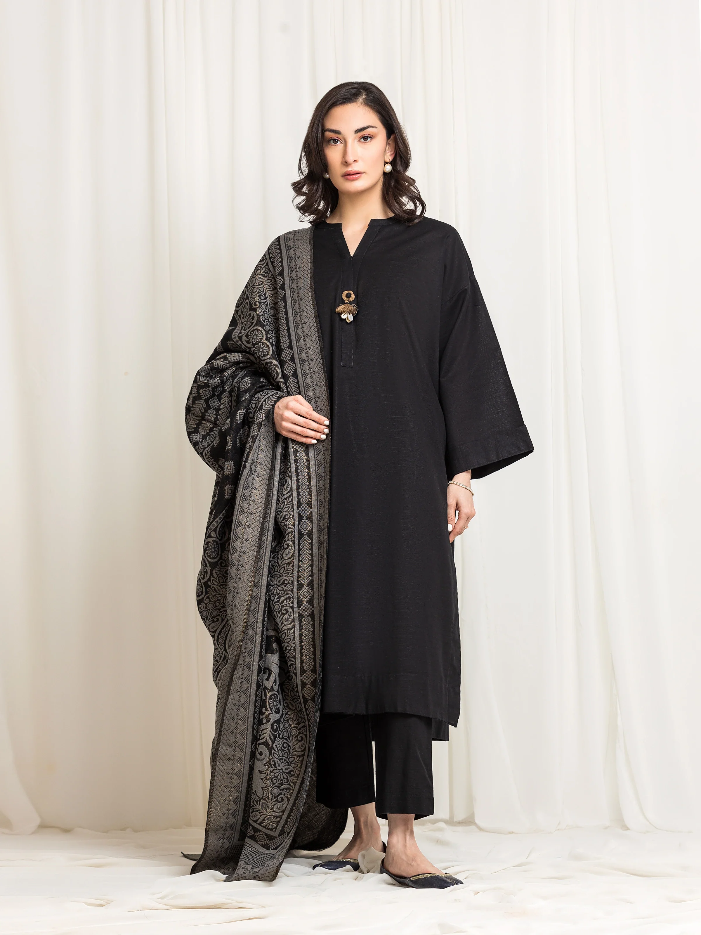 Pashmina Jacquard Zari Shawl - EWMSJ5-007