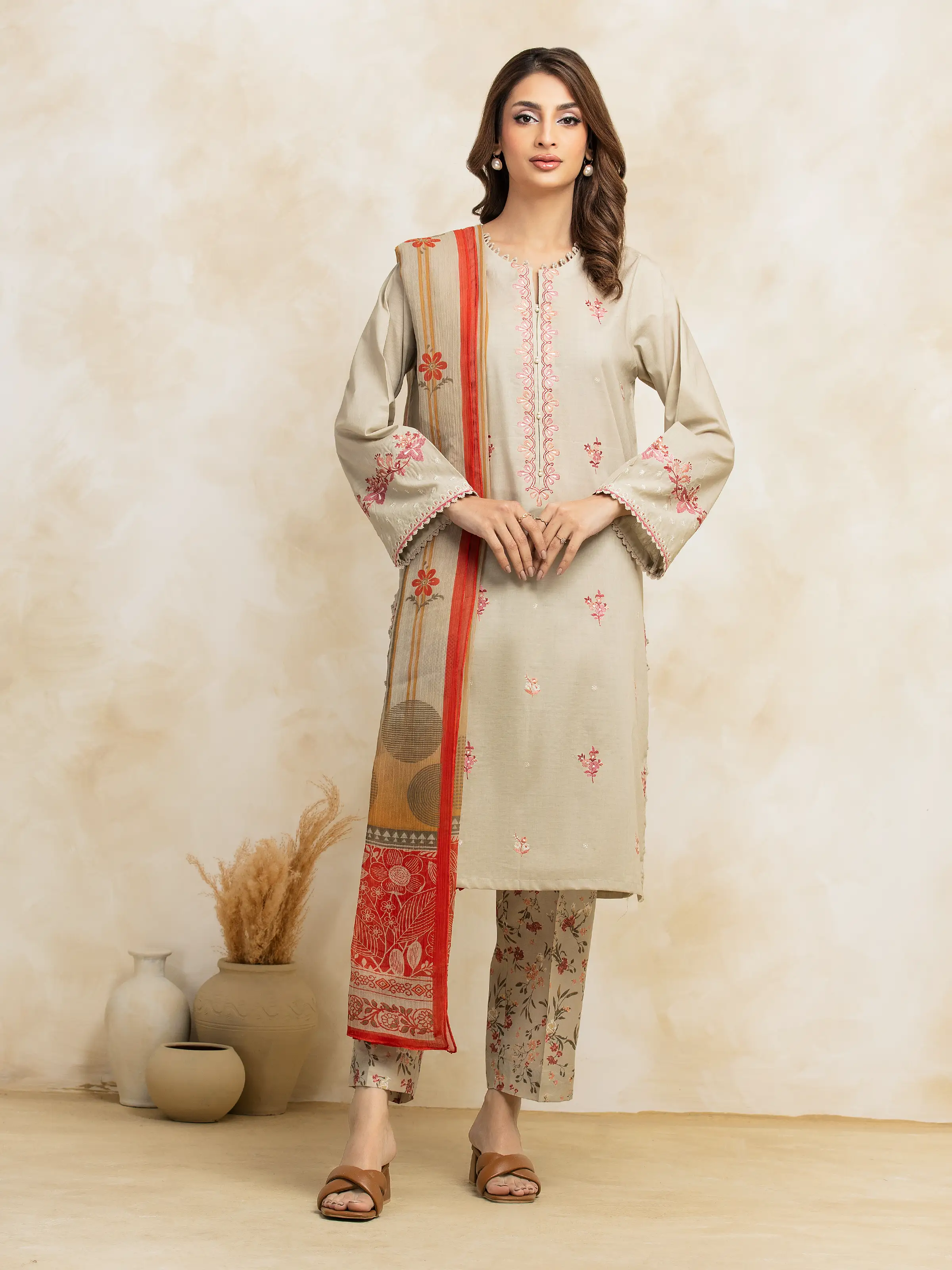Embroidered Cambric Suit - EWU5V2-31032-3P