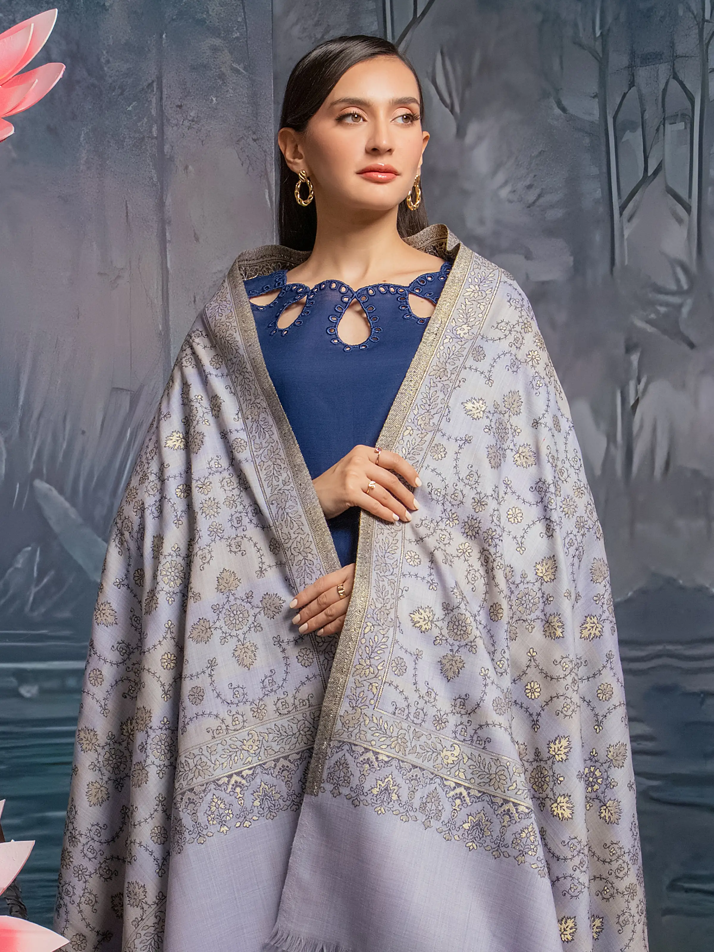 Pashmina Jacquard Zari Shawl - EWMS5-004 - Image 3