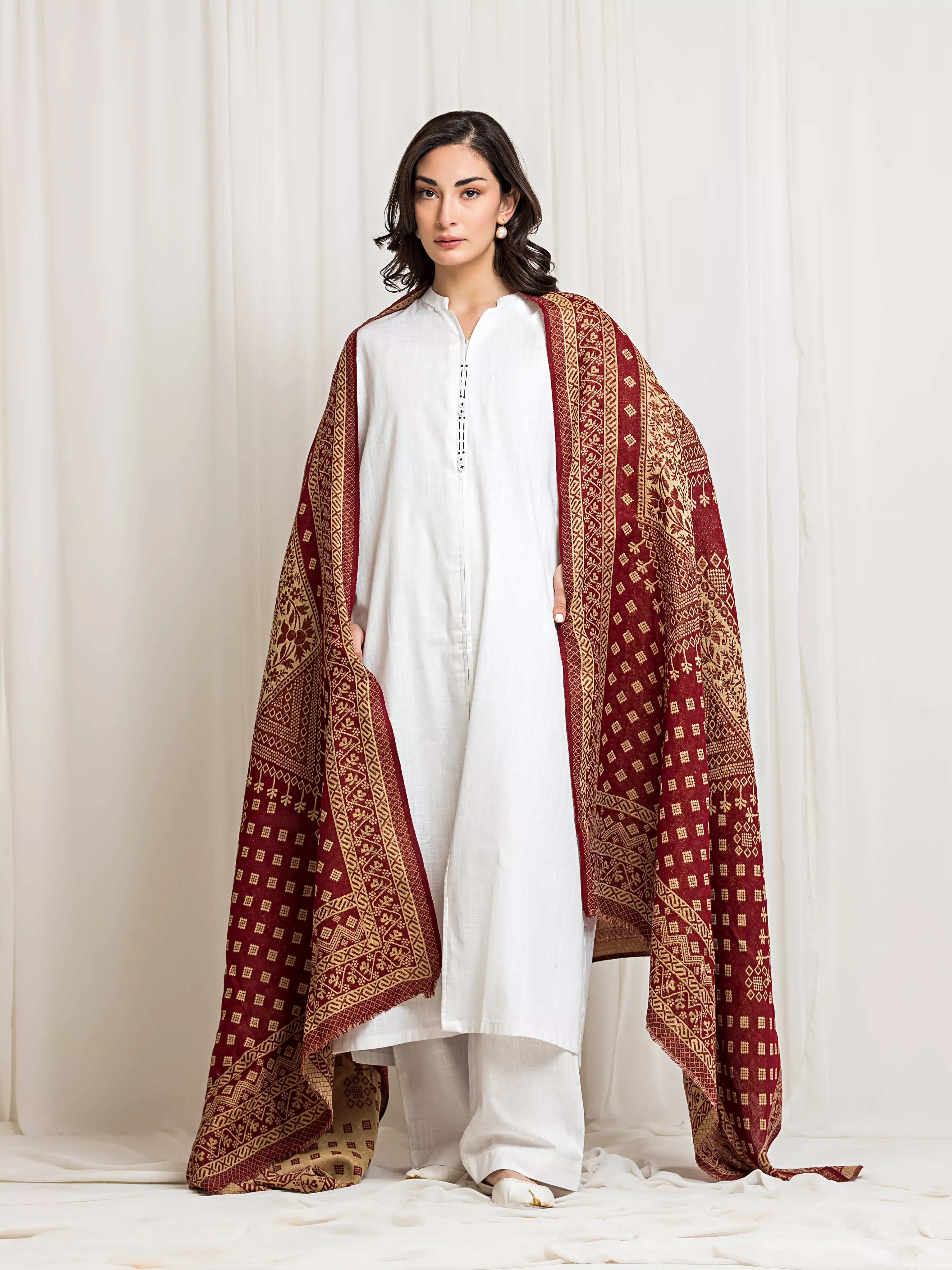 Pashmina Jacquard Zari Shawl - EWMSJ5-002